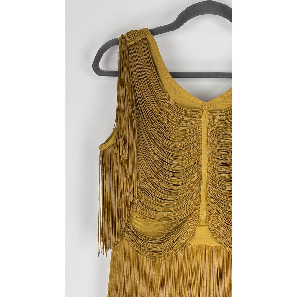 Karen Millen Maxi Draped Fringe Knitted Mini Dress Chartreuse Womens Medium New - Picture 6 of 11